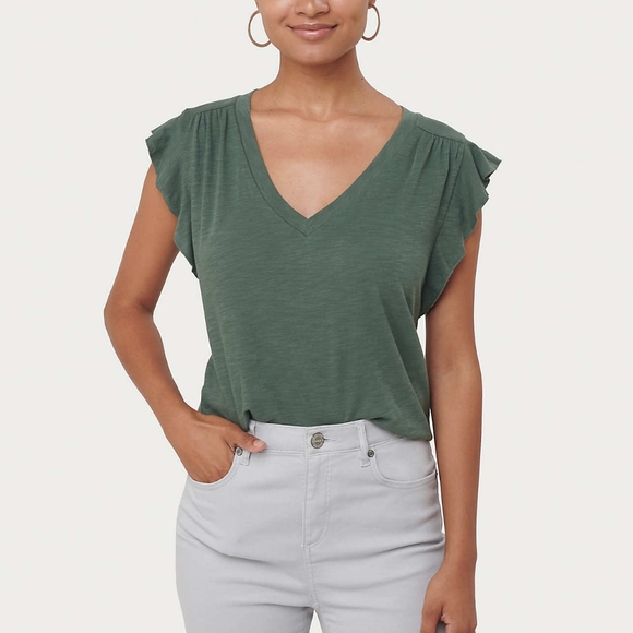 NWT Loft Green Ruffle Tee - Picture 3 of 4